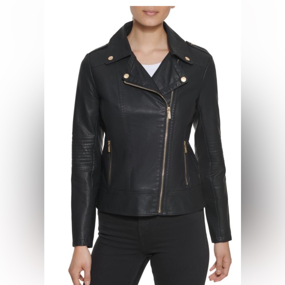 Guess Little used Women's Faux-Leather Asymmetric Moto Coat